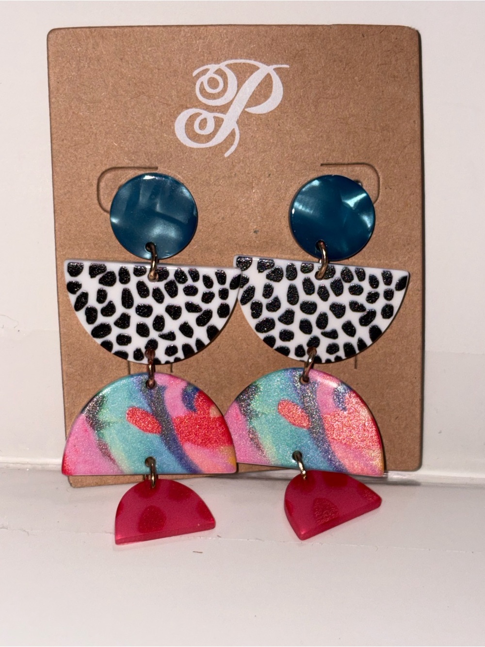 Plunder Teal, Black, White & Multi-Color Kids Dangle Earrings